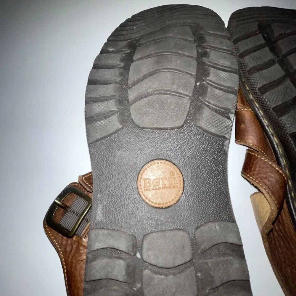 Born Sandals Mens 12 Fisherman Buckle Strap Flats M5494 Brown Leather Casual